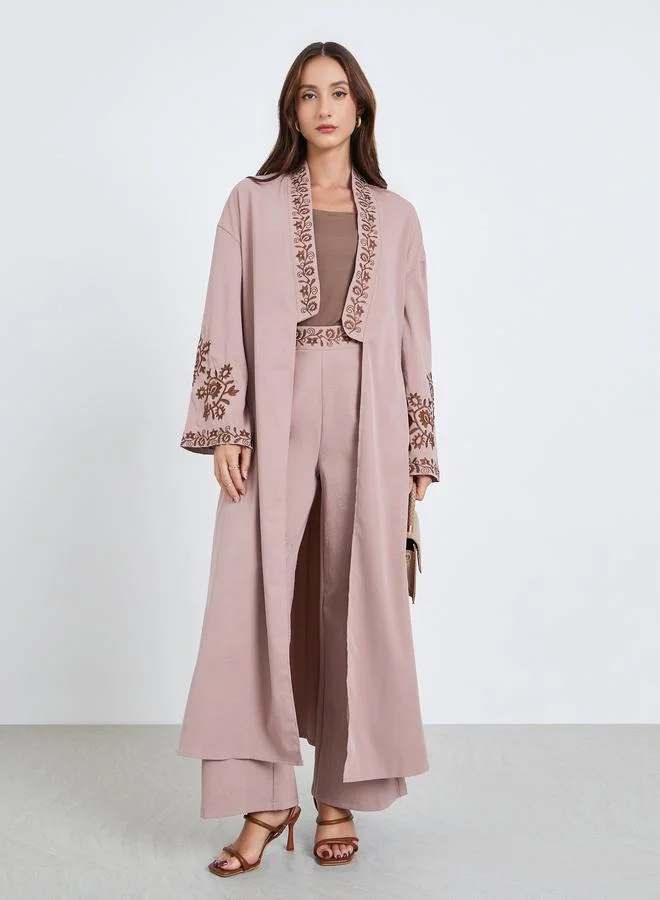 Take Two Women Embroidery Detail Long Sleeve Abaya and Pants Co-Ords